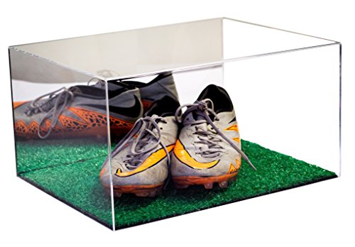 Better Display Cases Acrylic Cleat Shoe Display Case with Turf Base and Mirror (A026-TB)
