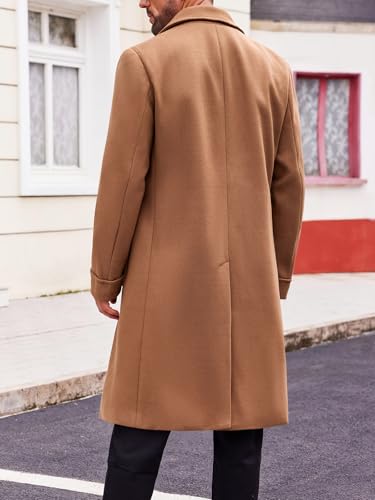 Image of Runcati Mens Trench Coat Notch Lapel Double Breasted Peacoat Wool Blend Casual Long Overcoat