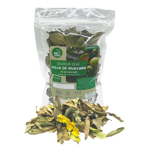 YERBERO - Hoja De Guayaba Entera (.75 oz - 22gr) Whole Dried Guava Leaf, Organic Whole Leaf, Skin Care - Hair Re-Growth | 100% All Natural Delicious| 20+ Servings | from Mexico. Green