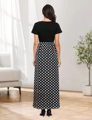 Image of Lacavocor Womens Short Sleeve Maxi Dresses Empire Waist Long Dress