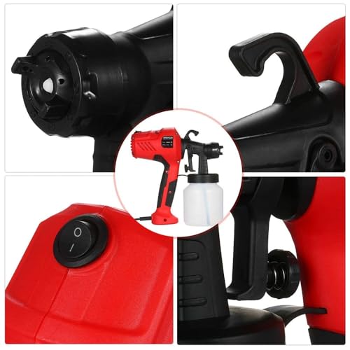 Image of AMAZON BRAND - Electric Paint Spray Gun 650W HVLP High Pressure Paint Sprayer Machine with 800ml Container, Adjustable Nozzle & Flow Control, Portable Spray Gun for Wall, Furniture, Car & Home Painting - RED