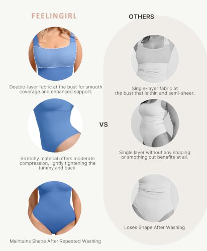 Image of FeelinGirl Bodysuit Seamless Square Neck Tummy Control Shapewear Bodysuit