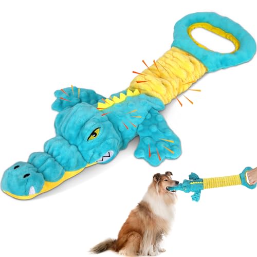 Image of Dog Toys Cute Alligator Dog Toy Tough Plush Puppy Toy for Playtime, Training & Tug of War- Interactive Squeaky & Crinkle Chew Toy for Small to Large Dogs