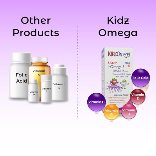 Image of HealthAid KidzOmega Syrup - Omega-3 DHA with Vitamins C, D & E | 200ml Mixed Berry Flavor | Supports Brain, Vision & Immune Health | Easy-to-Take Liquid Supplement for Children
