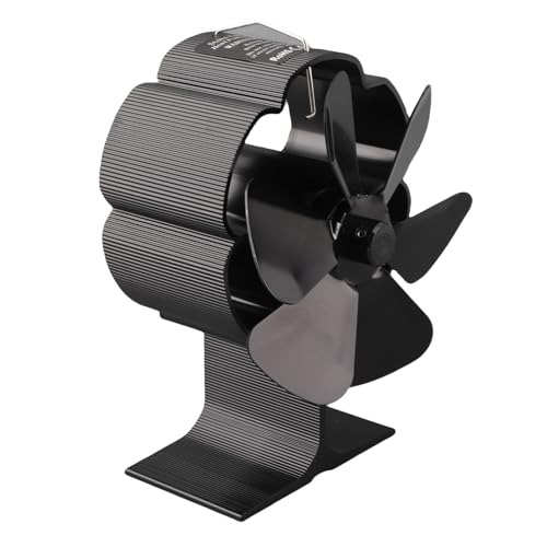 Keenso Ventilateur Domestique avec Démarrage Automatique, 6 Pales, économie D'énergie, pour Poêle à Gaz et à Granulés de Bois, Utilisateurs Hors Réseau, Alliage D'aluminium, Couleur Noire