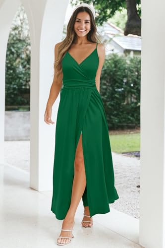 Image of Newshows Women's 2026 Lightweight Summer Wedding Guest Beach Vacation Casual V Neck Split Flowy Maxi Dress