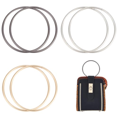Image of PH PandaHall 6pcs Round Bag Handles 3 Colors Metal Purse Handles 3.3 inch Ring Handbag Handle Decorative Ring Purse Handle Replacement for DIY Handmade Woven Bags Purses Handbags Totes Making