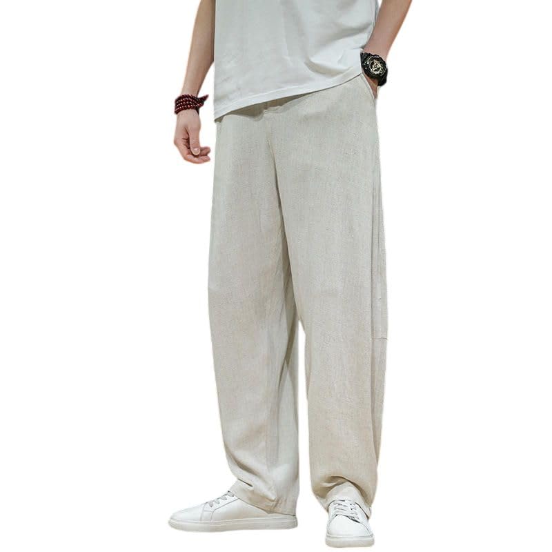 Pantalon style chinois coton lin homme fluide coupe ample cordon daily