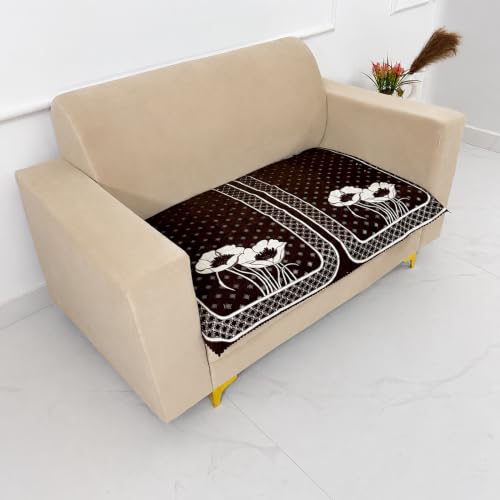 Image of Homerz Premium Chenille Fabric Sofa Cover | Soft, Durable & Dustproof | Decorative Couch Cover (Florida Coffee, 2 Seater, Only Seat Cover)