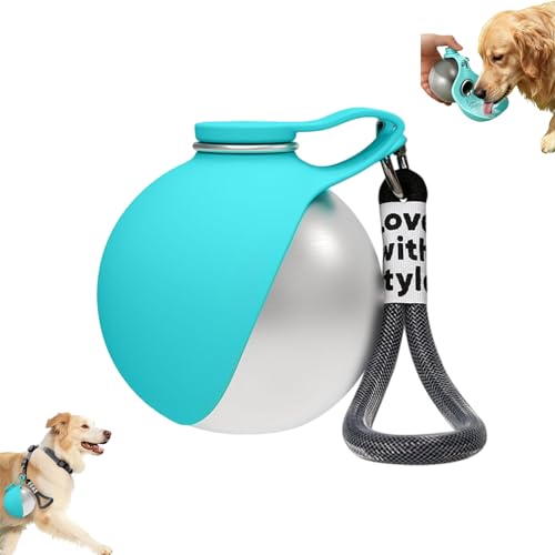 KLINNA Botella de agua para perros para viajes, 285 ml, botella de acero inoxidable con sistema de retorno, cuenco plegable para perros de silicona, botella de agua para viajes y senderismo, color
