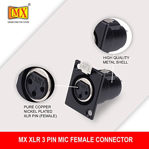 Image of MX 3 Pin XLR connector Microphone Connector pin Pure Copper Nickel Plated Pins1 for High Conductivity microphone cable connector PERENT (3 PIN PANEL MOUNTING BLACK COATED, Pack of 2, Female Connector)
