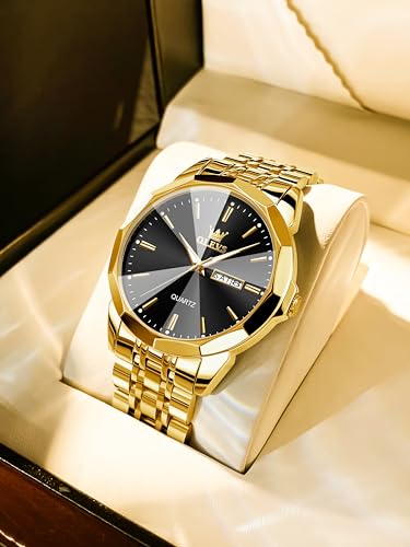 OLEVS Watch for Men UK Stainless Steel Designer Diamonds Dress Men's Wrist Watches for Men Waterproof with Date and Day Analog Quartz Watches