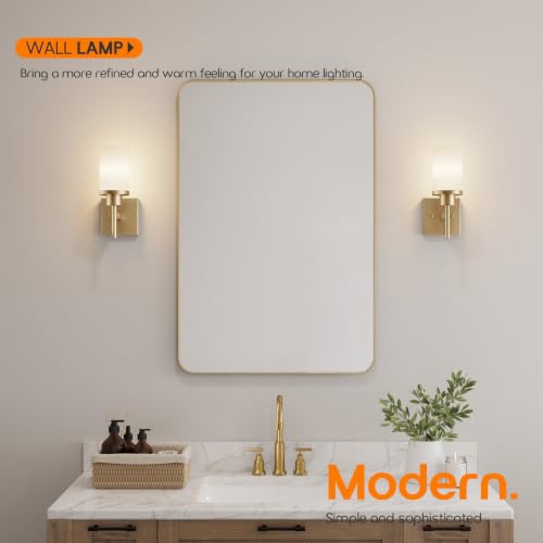 Image of Vanity Lighting Fixtures with White Frosted Glass Shade, Champagne Bronze Wall Lamps for Bathroom Mirror Bedroom Living Room Porch, 2 Pack T001CPG-L1-P2