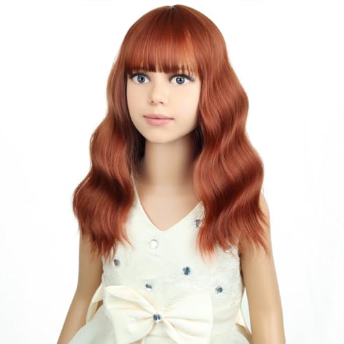 Image of PATTNIUM Dark Orange Wig Kids Child Short Wavy Ginger Wig with Bangs Girls Auburn Wigs Heat Resistant Synthetic Hair Daily Wear Wigs (Dark Orange)