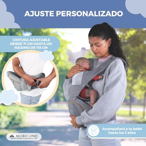 Miniatura 3 de Mobiclinic Kids, Mochila Portabebés, 6 En 1, Moley, Multiposición, Plegable, Bolsillo Con Cremallera, Reposa Biberón, Algodón Premium Suave, 0-36 Meses, Para Recién Nacidos Y Niños Gris