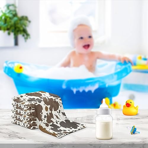 Image of YETTASBIN Cow Print Muslin Baby Hand Washcloths, Soft Cotton Bath Face Towel, 4 Layers Extra Absorbent Feeding Burp Cloth for Newborn Infant Sensitive Skin, 5 Pack
