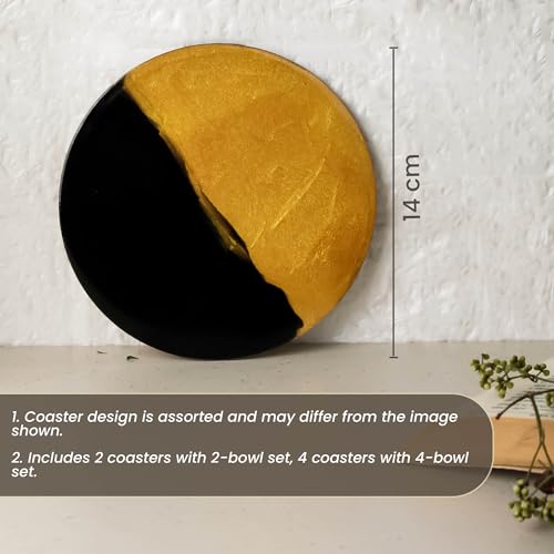 Image of The Earth Store Black Artvine Snack Bowl with Coasters /Lid Set for Kitchen | Dishwasher & Microwave Safe Serving Bowl for Snacks, Rice, Dal, Fruits, Salad | 500ML Set of 4