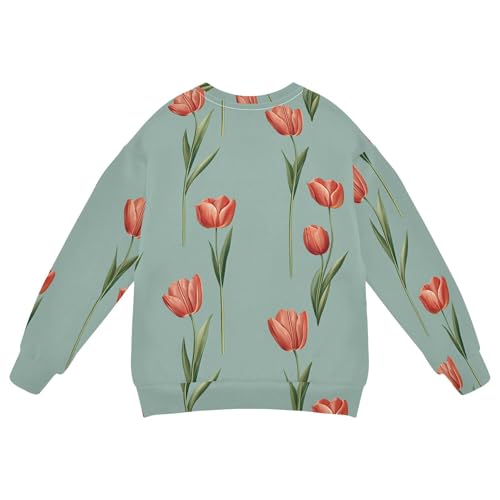 JUNZAN Cute Tulips Sage Green Little Girls Sweatshirt Hoodie Fleece Sweatshirt With Hoodie Camping 4T2