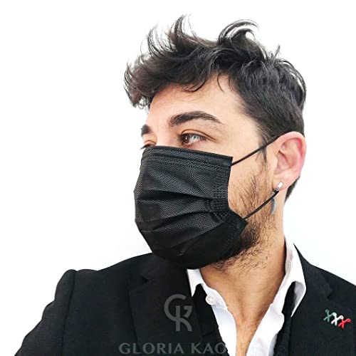 50 Mascarillas Fabricadas en Italia con Certificado CE y Selladas en 5 Paquetes de 10 Piezas (Negro)