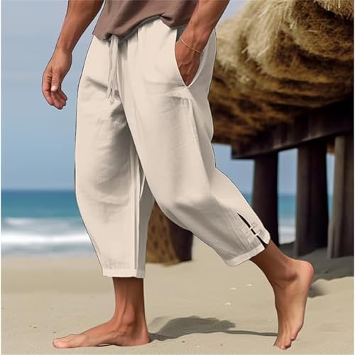 Men Fashion Solid Split Beach Pants Breathable Vacation Cropped Trousers Summer Classic Comfy Casual Sport Pant2
