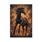 Póster de lienzo de caballo negro en oro, decoración de dormitorio, paisaje, oficina, habitación, regalo, 30 x 45 cm