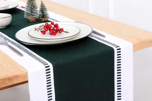 Image of North Field Handwoven Soft Cotton Table Runner for 4-6 Seater - Handloom Traditional Indian Design - Eco-Friendly Dining Decor - 100% Cotton | 14X54 Inch | 0.5 Kg (Dark Green)