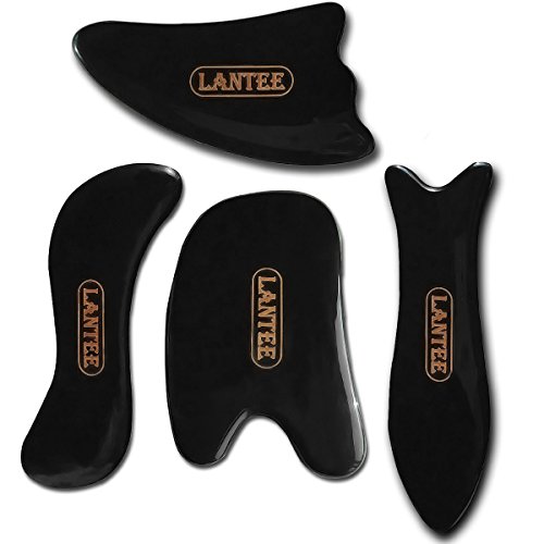 Lantee Chinese Gua Sha Scraping Massage Tools Kit, Hand Made Buffalo Horn Guasha Scraper Board For Facial/Ankle/Neck/Muscle Scraping #TOP13