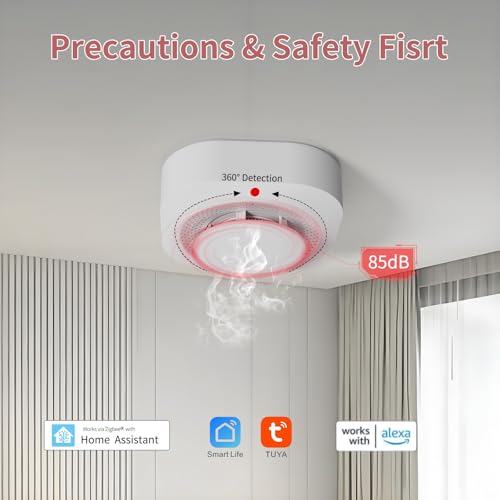ZIGBEE Smoke Detectors for Home,Photoelectric Fire Alarms Battery Powered,Portable Smoke Alarm with Test/Mute Button(ONLY Work with TUYA Gateway,1 PCS(NOT Included Battery) - Image 5