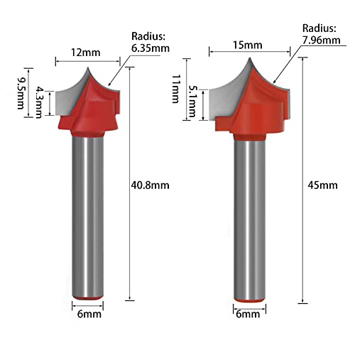 Seonfook 4Pcs 6Mm Shank Cnc Tools Point Cutting Roundover Router Bit For Woodworking C3 Carbide Router Bit Set With 3.96/4.76/6.35/7.96Mm Radius #TOP2