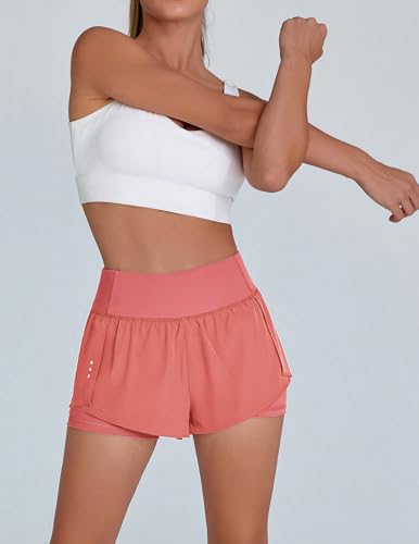 PINSPARK Shorts atléticos 2 em 1 para mulheres motociclistas embaixo da calça, shorts de corrida de