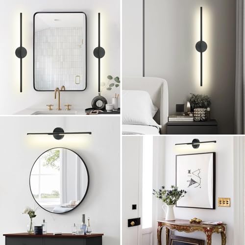 Image of Matte Black Bathroom Light Fixtures Over Mirror 36 Inch, 26W 360 Rotatable Dimmable 4000K Led Vanity Light Bar, Modern Bathroom Vanity Lights Above Mirror