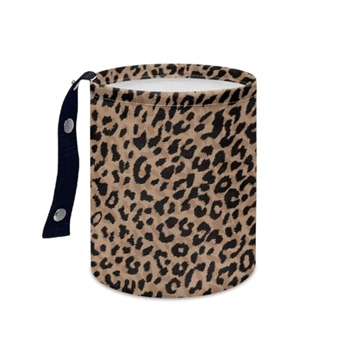 Image of Renewold Car Trash Can, Leopard Print Animal Fur Texture Car Trash Bag, Automotive Garbage Cans with Button Straps, Foldable Trash Bin, Organizer Bag for Storage Tissure Toys Snacks Drinks