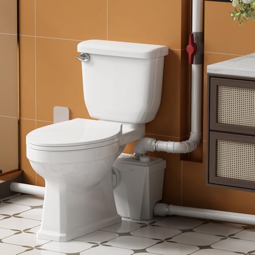 Macerating Toilet System Kit, Upflush Toilet with Pump For Basement, 4 in 1 Macerator Pump for Sink/Kitchen/Shower/Laundry/Bathtub Wastewater Lifting, Up to 23ft/230ft, 17.7inch Elongated Bowl