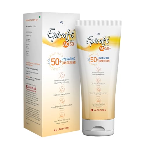 Image of Episoft AC SPF 50 + sunscreen | Maximum Hydration | Protection against both UV-A /UV-B, Water and Sweat Resistance | Lightweight | With anti-aging benefits | For all Skin Types | No white cast | 50 G