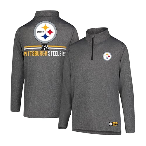 Ultra Game NFL Official Adults Super Soft Quarter Zip Long Sleeve T-Shirt - Unisex, Pittsburgh Steelers, Heather Charcoal, X-Large