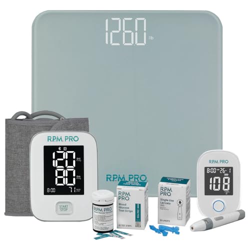 RPM PRO™ Diabetic Care Product Bundle | Bluetooth Blood Glucose Kit + Blood Pressure Monitor + Digital Weight Scale |Remote Patient Monitoring Devices for Chronic Care & Telehealth
