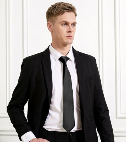 KOOELLE Men's Solid Black Formal Tie, One Size - Image 4