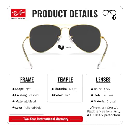 Image of Ray-Ban RB3025 CLASSIC AVIATOR POLARIZED Sunglasses for Men & Women with Official Eyewear Kit