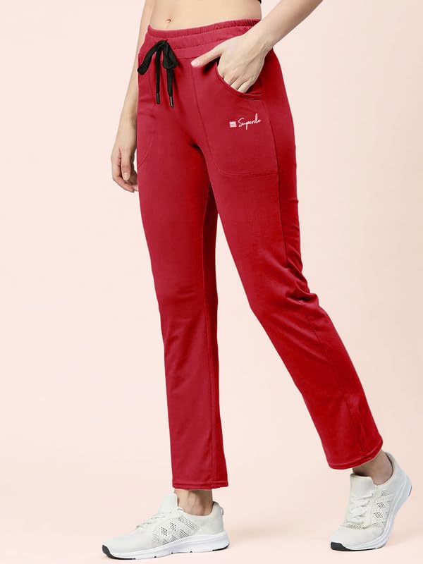 Image of Women's Premium Cotton Solid Track Pant with Elastic Waistband, Adjustable Drawstring and Side Pockets