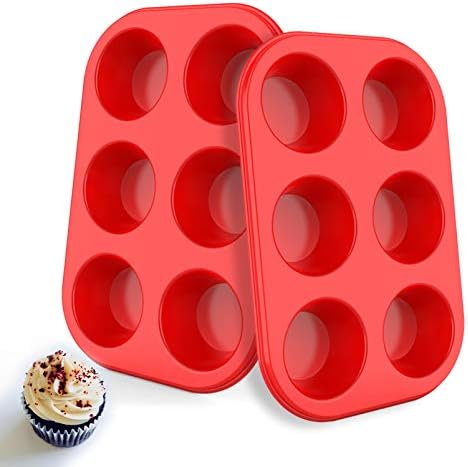 Silicone Muffin Pan 6 Cup, European LFGB Silicone Cupcake Baking Pan - Set of 2, Non-Stick Muffin Tins, LFGB Approved Egg Muffin Tray, Food-Grade Muffin Molds