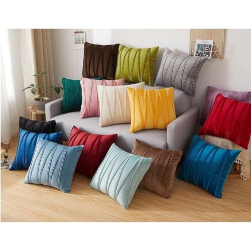 Image of Decorative Striped Throw Pillow Covers 22 X 22 Inch,Soft Solid Velvet Pillow Covers Cushion Case with Zigzag Pattern for Sofa Bedroom 55 X 55 Cm (Pack of 5) Brown