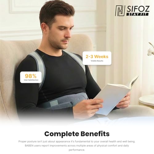 Image of Sifoz Free Size Grey Posture Corrector For Men And Women Back Support Belt Back Pain Back Straight And Shoulder Support Belt (Grey Metallic)