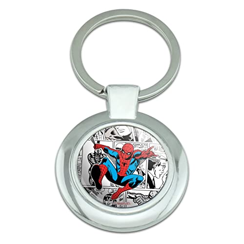 GRAPHICS & MORE Marvel Spider-Man Retro Comic Collage Keychain Classy Round Chrome Plated Metal