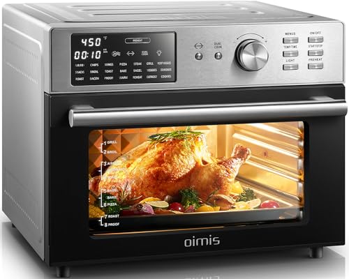 OIMIS Air Fryer Oven, 21-in-1 Toaster Oven 32QT Convection Oven Countertop, Stainless Steel Smart Airfryer,6 Accessories, Rotisserie, Recipes,1800W