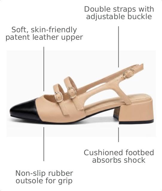 Image of Coutgo Women's Mary Jane Chunky Low Heels Slingback Pumps Closed Square Toe Wedding Dress Shoes