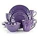 Elama Vajilla redonda de gres en relieve, elegante, 16 piezas, lila y morado