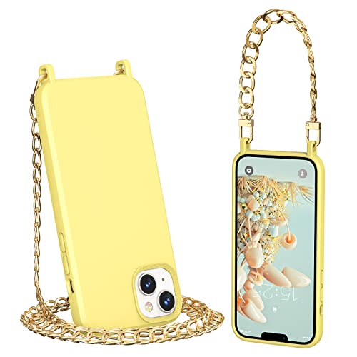 MATEPROX for iPhone 14 Plus Case with 2 Purse Chain Strap 7.9''/47.2'', Ultra Slim Cute Women Girls Protective Phone Case Cover with Soft Microfiber Lining for iPhone 14 Plus 6.7" 2022(Yellow) by MATEPROX - Used condition - CA$13.63