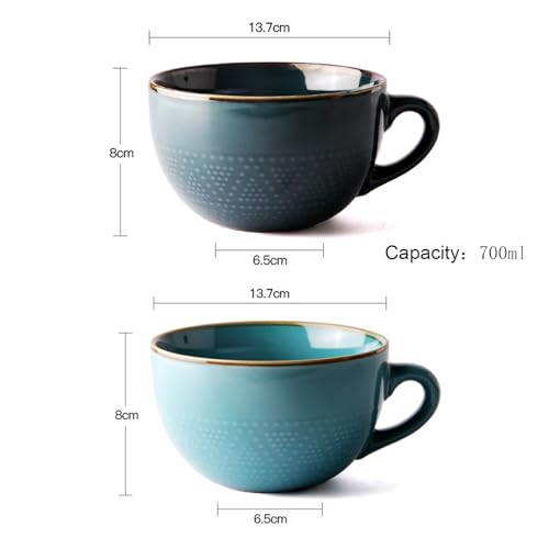 Arawat Large Mug 700ML Tea Mugs Ceramic Cappuccino Mugs Large Jumbo Cups Soup Bowl with Handle Coffee Mug Cereal Bowls with Spoon Coffee Tea Cereal Cup Porcelain - Image 3