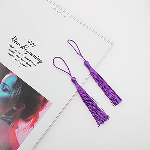 Image of VAPKER 100 Pieces Dark Purple Silky Handmade Soft Tassels 13cm /5-Inch With 2-Inch Cord Loop for Jewelry Making, DIY Projects, Bookmarks