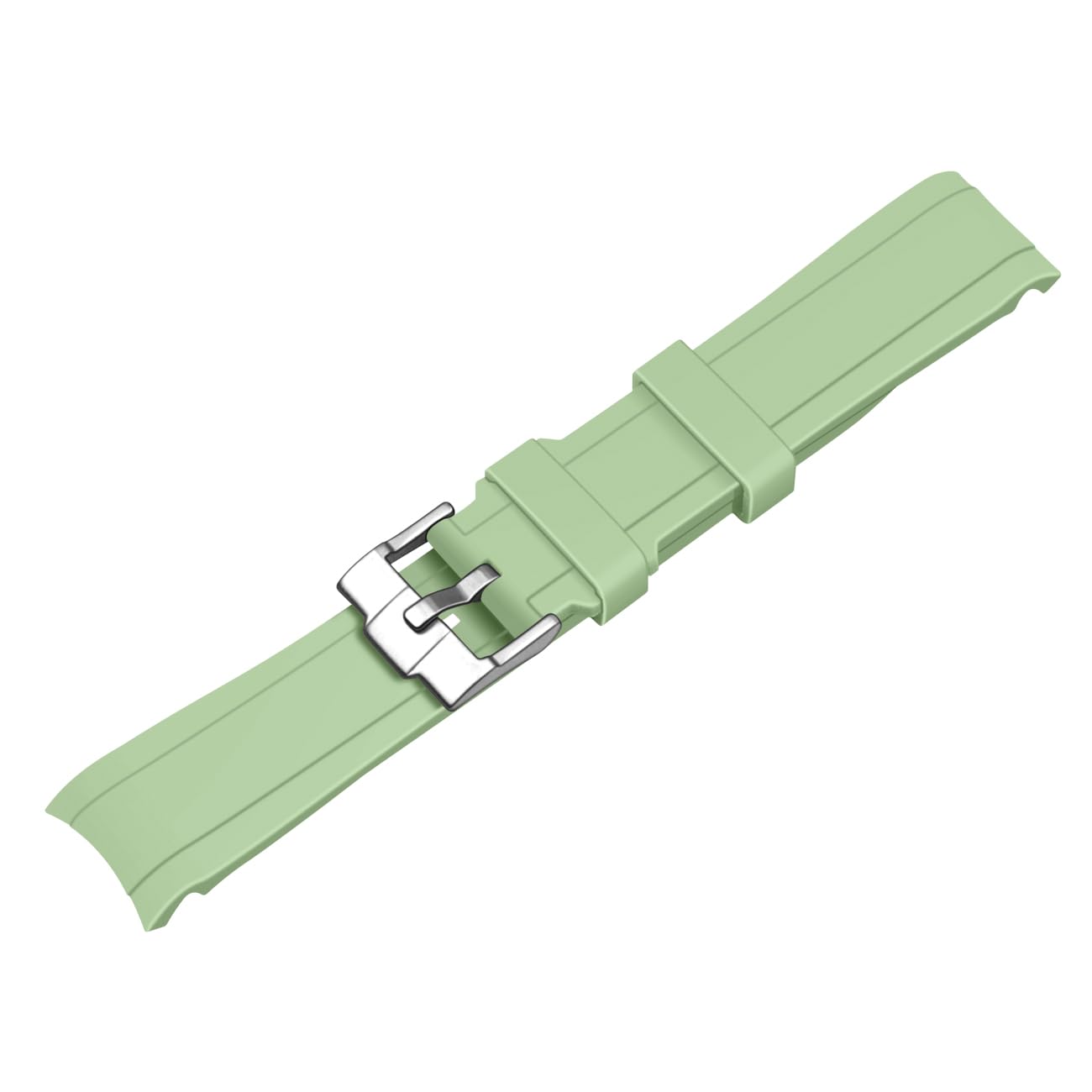 Correa de reloj curvada de silicona de 20 mm y 22 mm, correa de goma deportiva universal suave de alta calidad, hebilla de acero inoxidable cepillado para hombres y mujeres (22 mm, verde claro)
